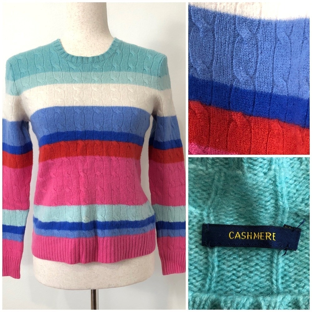 Polo Ralph Lauren Cashmere Cable Knit‎ Striped Sweater Multicolor S Preppy